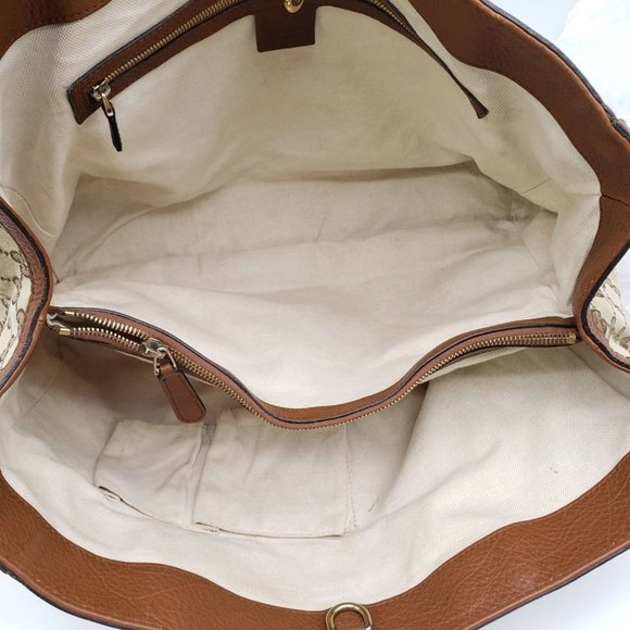 100% Authentic Gucci Leather Canvas Brown Tote Bag - Picture 13 of 16
